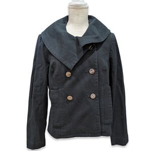 St. John Sport Double Breasted Asymmetric Big Collar Coat Black Jacket Size M